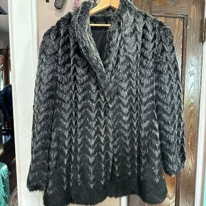 Elegant Black and Gray Faux Fur Teddy Jacket